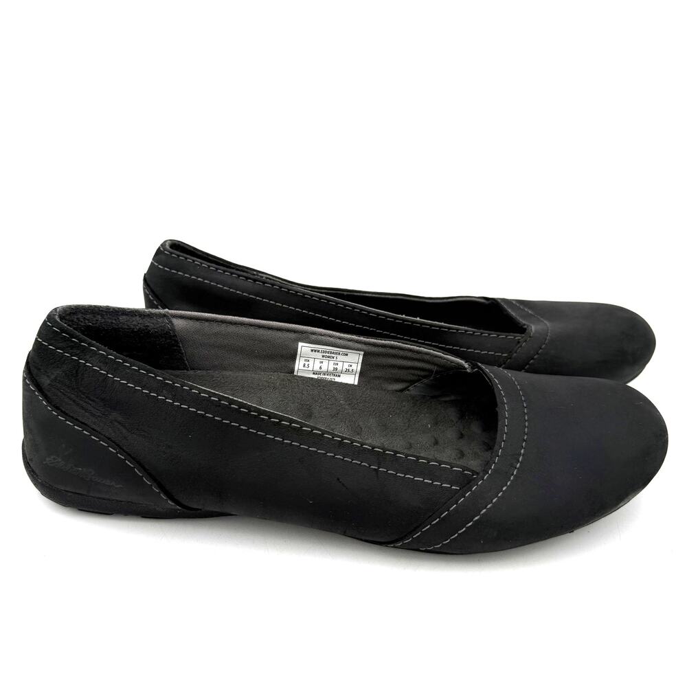 Eddie Bauer Women's Black Leather Rush Ballet Flats Shoes Size 8.5